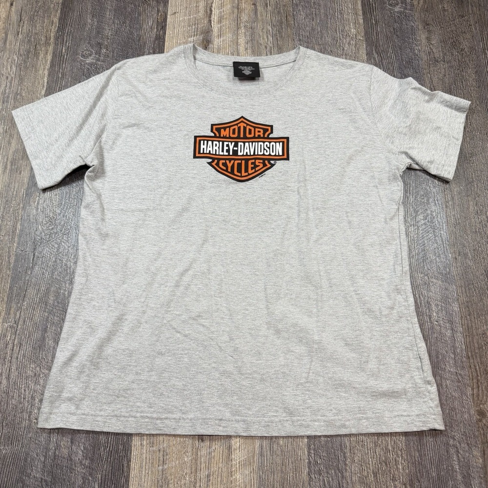 Harley-Davidson Museum Womens XL Gray Graphic T-Shirt Bar Shield Logo Milwaukee